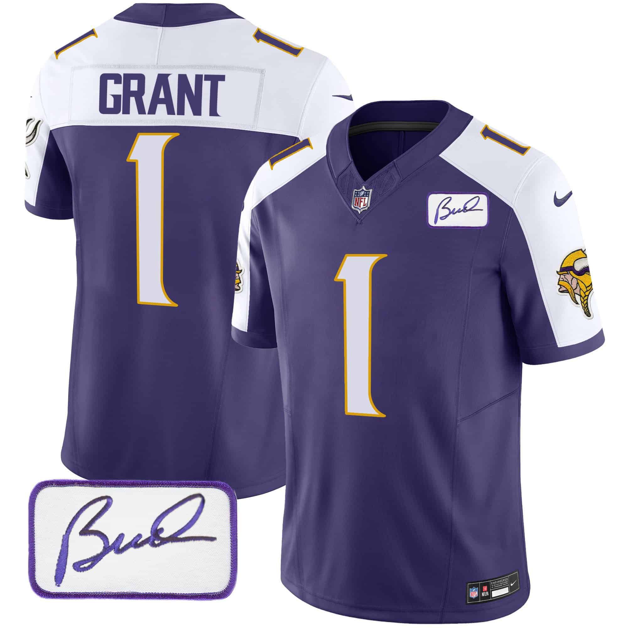 Men Minnesota Vikings #1 Grant Purple 2024 Nike Bud Grant Patch Classic Limited NFL Jersey style 2->indianapolis colts->NFL Jersey